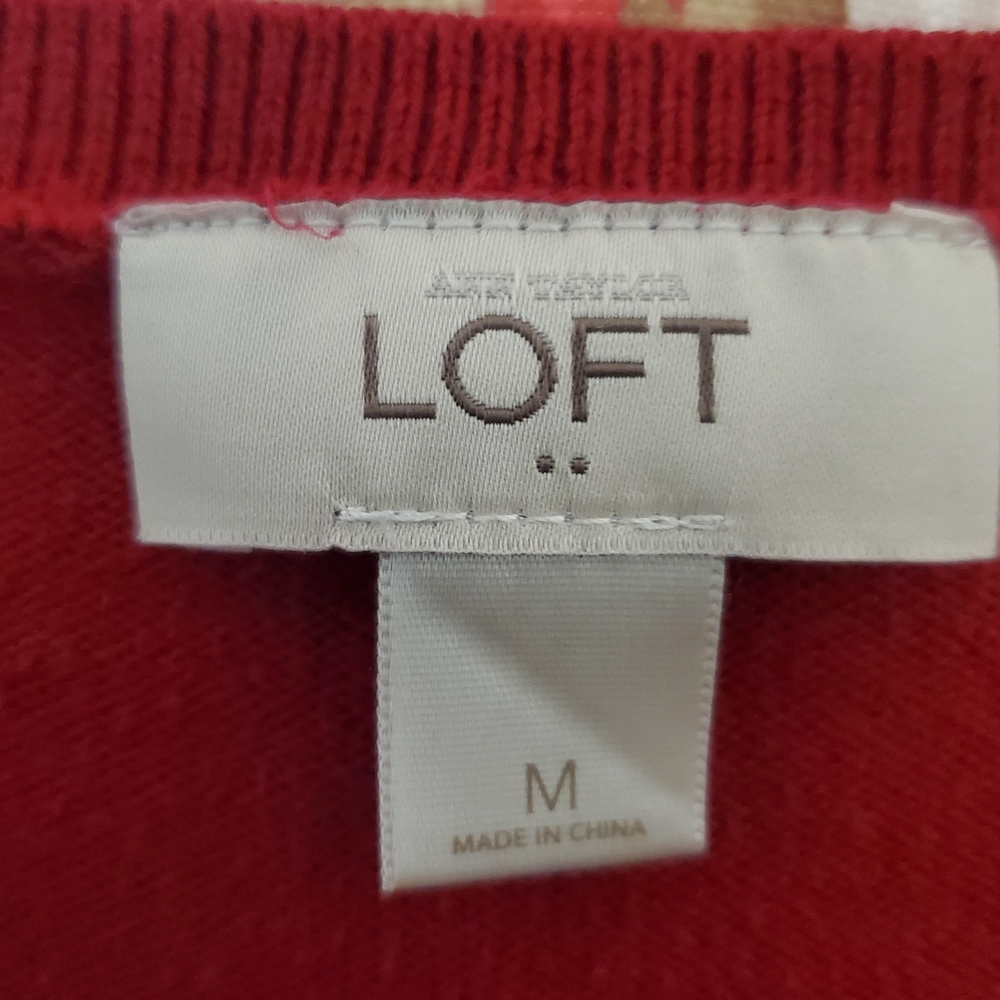 LOFT Deep Red Button-Front Crewneck Cardigan - Picture 2 of 8